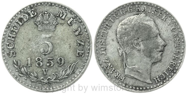 Franz Josef I., 5 Kreuzer 1859 V, KM 2197, Silber, s