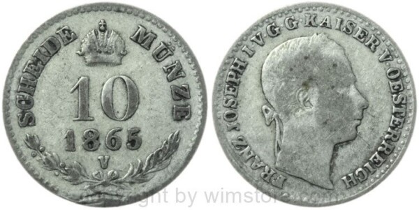 Franz Josef I., 10 Kreuzer 1865 V, KM 2204, Silber, s