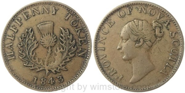 Kanada, Nova Scotia, Half Penny Token 1843, KM 3, Kupfer, ss