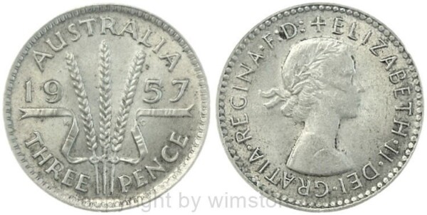 Australien, 3 Pence 1957, Melbourne, KM 57, Silber, vz