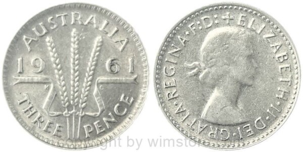 Australien, 3 Pence 1961, Melbourne, KM 57, Silber, vz