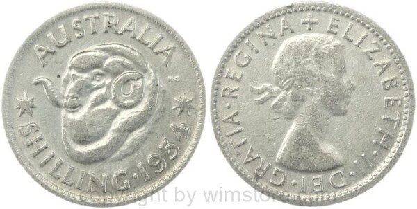 Australien, 1 Shilling 1954, KM 53, Silber, s-ss, kl. Rs.