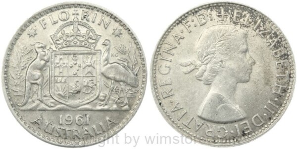 v36482 Australien, Florin 1962, KM 60, Silber, vz-st