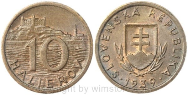 Slowakei, 10 Halierov 1939, KM 1, Bronze, ss-vz
