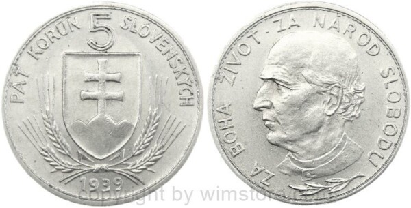 Slowakei, 5 Korun 1939, KM 2, Nickel, -vz