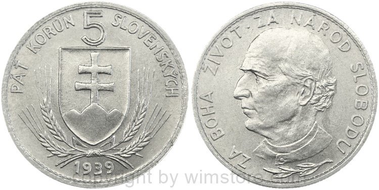 Slowakei, 5 Korun 1939, KM 2, Nickel, -vz