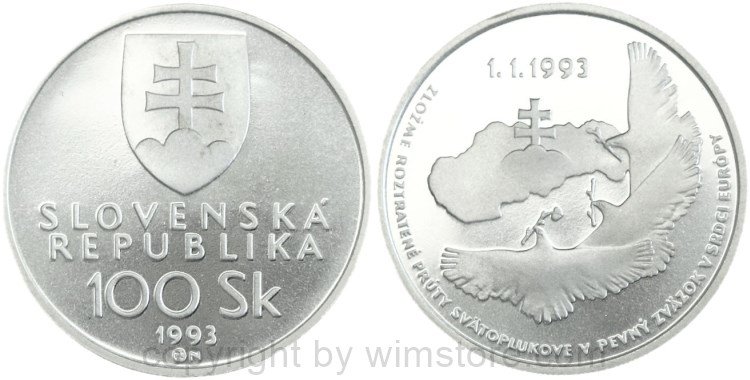 Slowakei, 100 Korun 1993, Ausrufung der Slowakischen Republik, KM 16, Silber, PPII, mit Kapsel