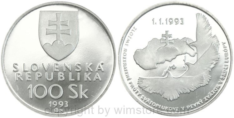 Slowakei, 100 Korun 1993, Ausrufung der Slowakischen Republik, KM 16, Silber, PPII, mit Kapsel