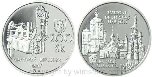 Slowakei, 200 Korun 1997, Banská Stiavnica, KM 38, Silber, PPII, mit Kapsel (1700 Ex.)