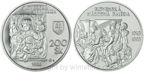 Slowakei, 200 Korun 1998, 50 Jahre Nationalgalerie, KM 41, Silber, PPII, mit Kapsel (1600 Ex.)