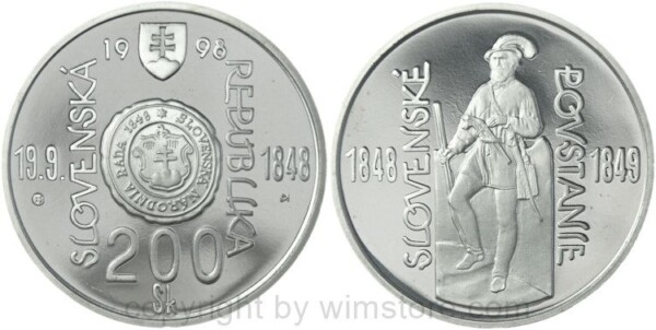 Slowakei, 200 Korun 1998, Nationalaufstand, KM 43, Silber, PPII, mit Kapsel (1500 Ex.)