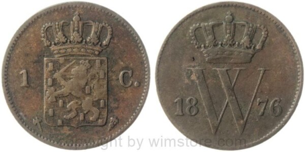 v36603 Niederlande, 1 Cent 1876, KM 100, Kupfer, s