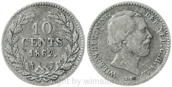 Niederlande, 10 Cents 1862, KM 80, Silber, s