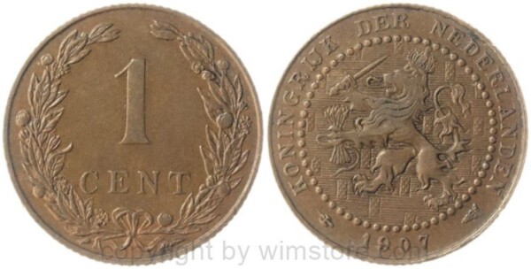 Niederlande, 1 Cent 1907, KM 132, Kupfer, ss