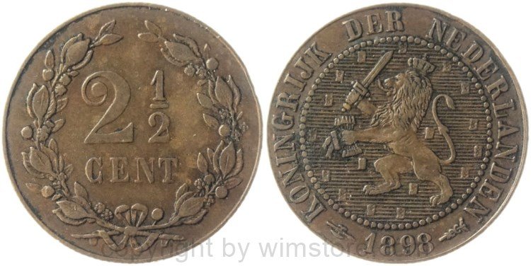 Niederlande, 2 1/2 Cents 1898, KM 108, Bronze, ss