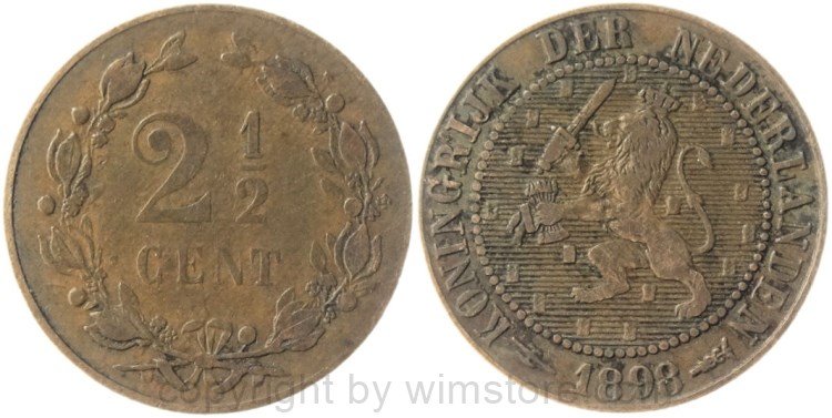 Niederlande, 2 1/2 Cents 1898, KM 108, Bronze, ss
