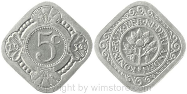 Niederlande, 5 Cents 1934, KM 153, Ku/Ni, s-ss