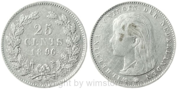 Niederlande, 25 Cents 1896, KM 157, Silber, s-ss