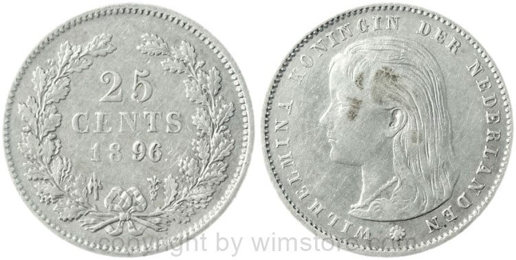 Niederlande, 25 Cents 1896, KM 157, Silber, s-ss