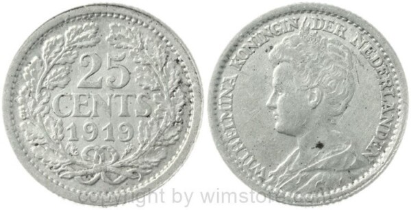 Niederlande, 25 Cents 1919, KM 146, Silber, ss