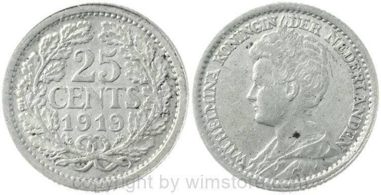Niederlande, 25 Cents 1919, KM 146, Silber, ss