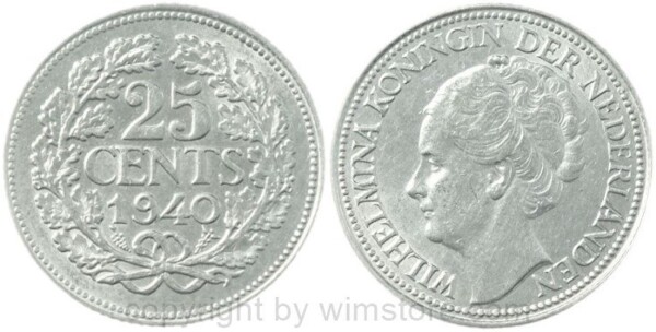 Niederlande, 25 Cents 1940, KM 164, Silber, -st