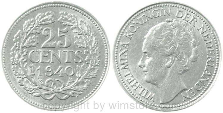 Niederlande, 25 Cents 1940, KM 164, Silber, -st