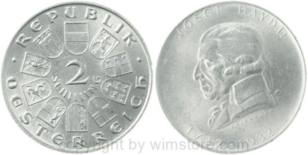 1. Republik, 2 Schilling 1932, Joseph Haydn, J 434, Silber, vz-st