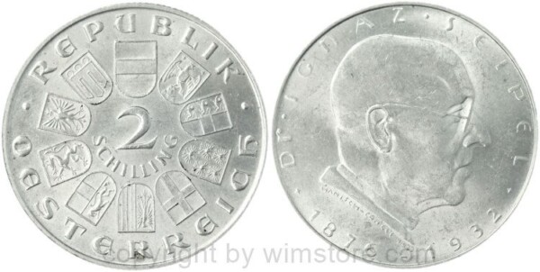 1. Republik, 2 Schilling o.J. (1933), Dr. Ignaz Seipel, J 435, Silber, vz