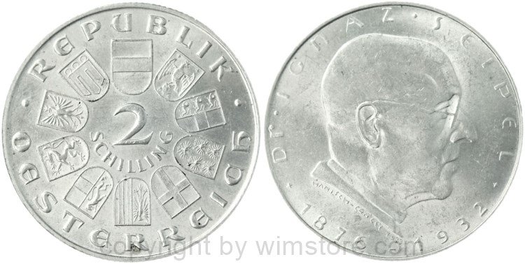 1. Republik, 2 Schilling o.J. (1933), Dr. Ignaz Seipel, J 435, Silber, vz