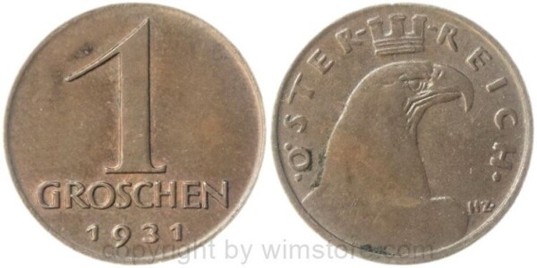1. Republik, 1 Groschen 1931, J 424, Bronze, -vz