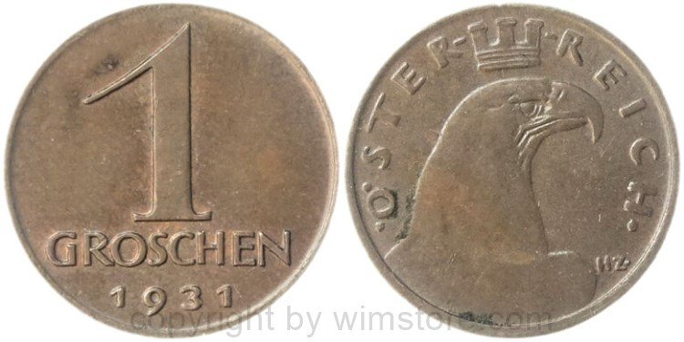v36688 1. Republik, 1 Groschen 1931, J 424, Bronze, -vz