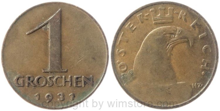 v36690 1. Republik, 1 Groschen 1931, J 424, Bronze, ss