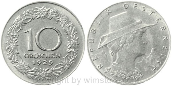 1. Republik, 10 Groschen 1929, J 427, Ku/Ni, vz