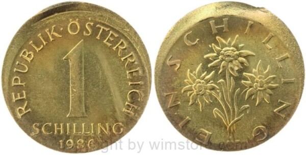 2. Republik, Fehlprägung, 1 Schilling 1986, KM 2886, Alu/Bro