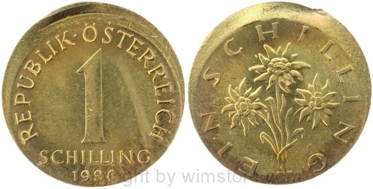2. Republik, Fehlprägung, 1 Schilling 1986, KM 2886, Alu/Bro