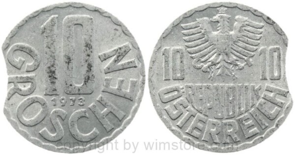 2. Republik, Fehlprägung, 10 Groschen 1973, KM 2878, Aluminium, Zainende, 1,04 Gramm
