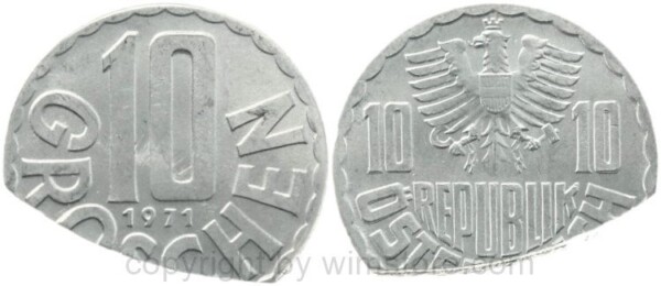 2. Republik, Fehlprägung, 10 Groschen 1971, KM 2878, Aluminium, Zainende, 0,84 Gramm