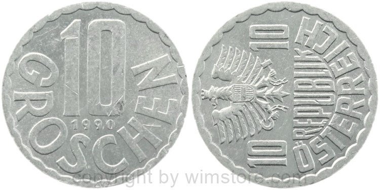 2. Republik, Fehlprägung, 10 Groschen 1990, KM 2878, Aluminium, Stempeldrehung