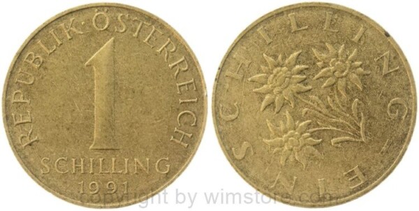 2. Republik, Fehlprägung, 1 Schilling 1991, KM 2886, Alu/Bro, Stempeldrehung