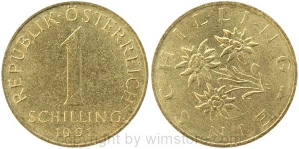 2. Republik, Fehlprägung, 1 Schilling 1991, KM 2886, Alu/Bro, Stempeldrehung