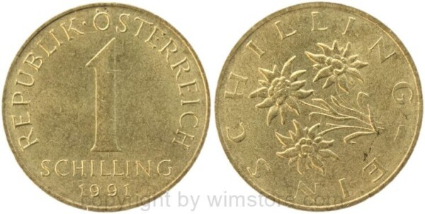 2. Republik, Fehlprägung, 1 Schilling 1991, KM 2886, Alu/Bro, Stempeldrehung