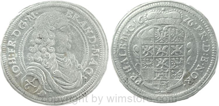 Brandenburg Ansbach, 1/6 Taler 1676, Johann Friedrich 1667-1686, Silber, s, Schrötlingsfehler