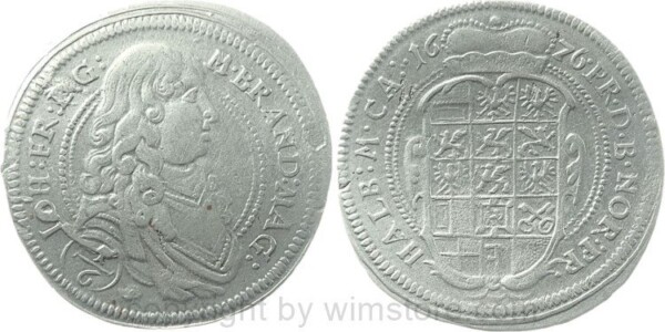 Brandenburg Ansbach, 1/6 Taler 1676, Johann Friedrich 1667-1686, Silber, ss