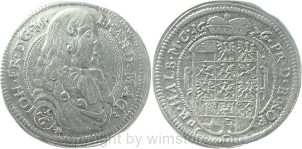 Brandenburg Ansbach, 1/6 Taler 1676, Johann Friedrich 1667-1686, Silber, ss, kl. Zainende