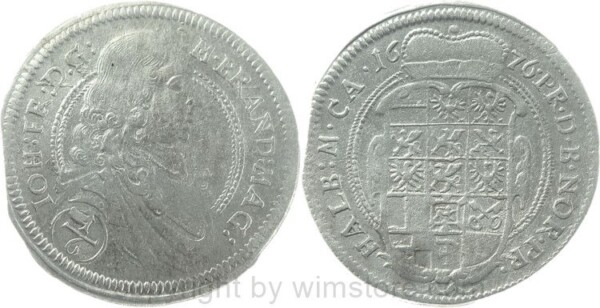 Brandenburg Ansbach, 1/6 Taler 1676, Johann Friedrich 1667-1686, Silber, -ss, Zainende