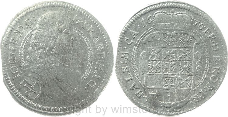 Brandenburg Ansbach, 1/6 Taler 1676, Johann Friedrich 1667-1686, Silber, -ss, Zainende