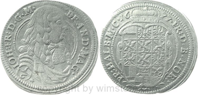 Brandenburg Ansbach, 1/6 Taler 1677, Johann Friedrich 1667-1686, Silber, ss