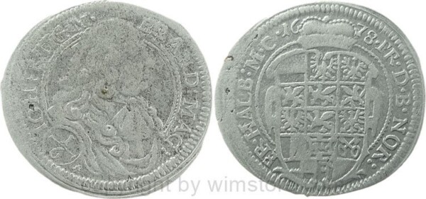 Brandenburg Ansbach, 1/6 Taler 1678, Johann Friedrich 1667-1686, Silber, s