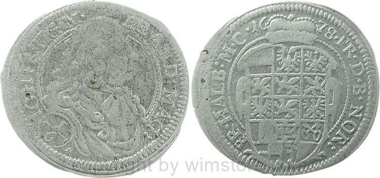 Brandenburg Ansbach, 1/6 Taler 1678, Johann Friedrich 1667-1686, Silber, s